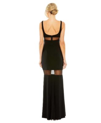 Sheer Mesh Panel Sheer Detail Column Gown