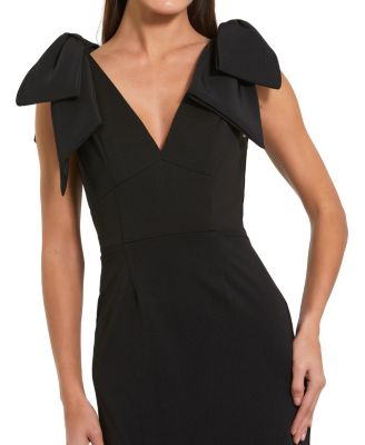  Bow Strap Crepe Fitted Midi Dress