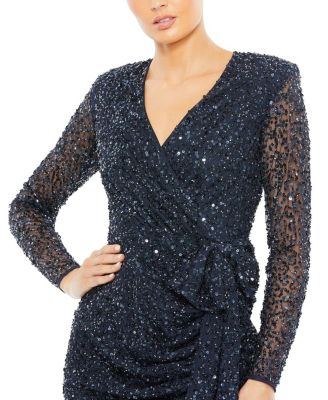  Long Sleeve V-Neck Sequin Dress