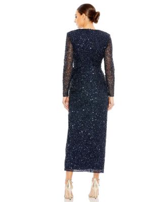  Long Sleeve V-Neck Sequin Dress