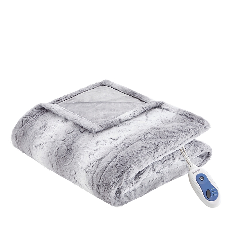 Beautyrest Zuri Oversized Faux Fur Heated Throw, 50 X 70 In Grey