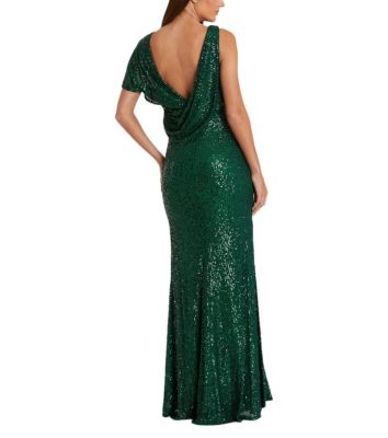  Sequined Asymmetrical Draped Trumpet Gown