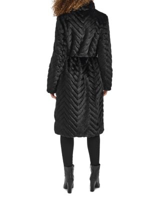 Grooved Faux Fur Coat