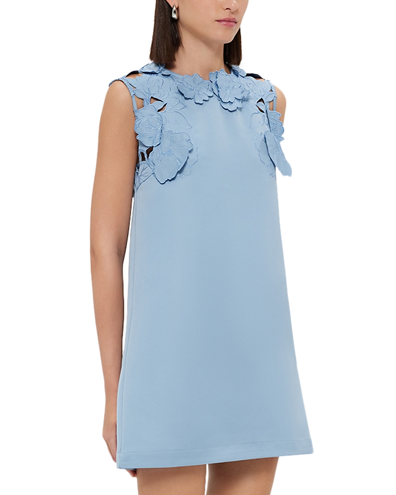Leo Lin Blair Floral-appliquéd Crepe Mini Dress In Powder Blue