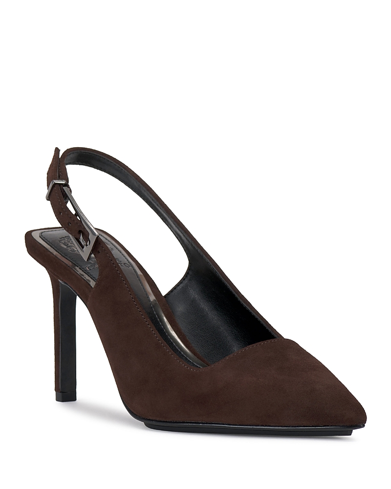 Vince Camuto Vcbrendie Womens Adjustable Suede Slingback Heels In Brownie