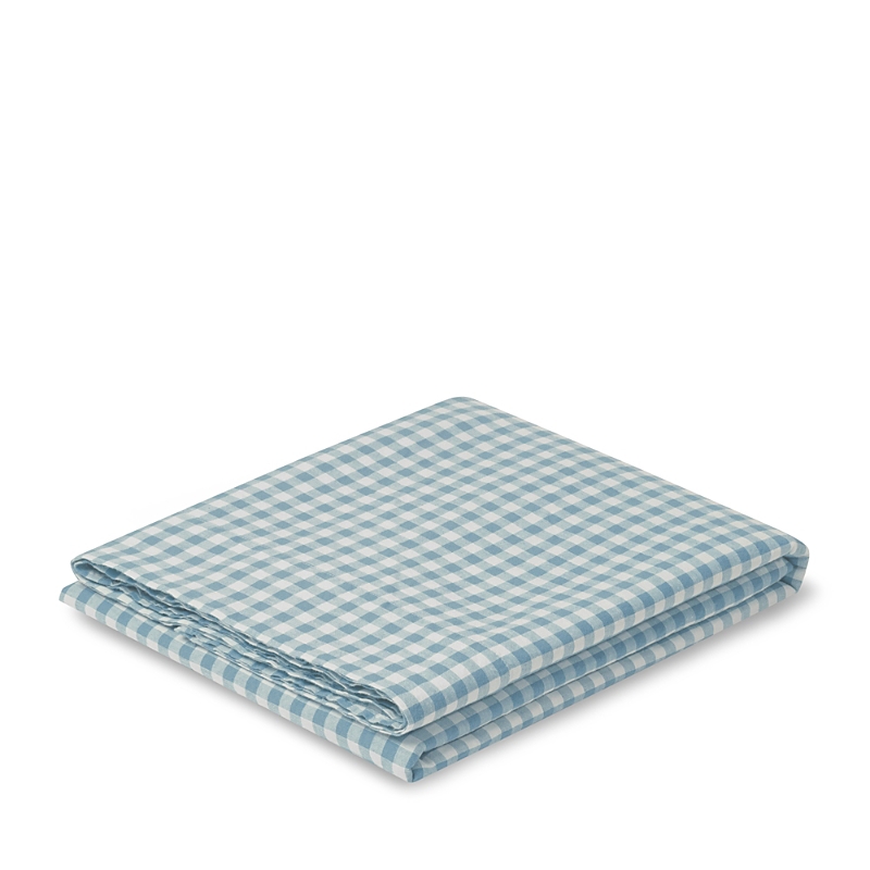 Piglet In Bed Gingham Linen Blend Flat Sheet, Twin In Warm Blue Gingham