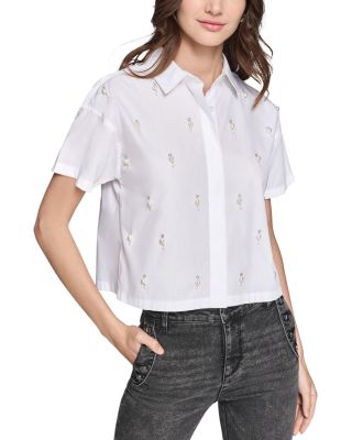 KARL LAGERFELD PARIS - Embellished Cropped Shirt