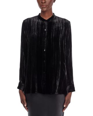 Crushed Velvet Mandarin Collar Shirt