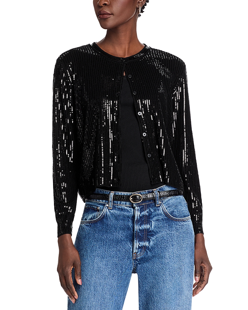 Kobi Halperin Aspen Button-down Sequin Wool Cardigan In Black