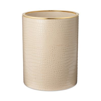 Aerin Classic Croc Embossed Leather Wastebasket in Fawn