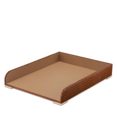 Classic Croc Embossed Leather Paper Tray in Chestnut