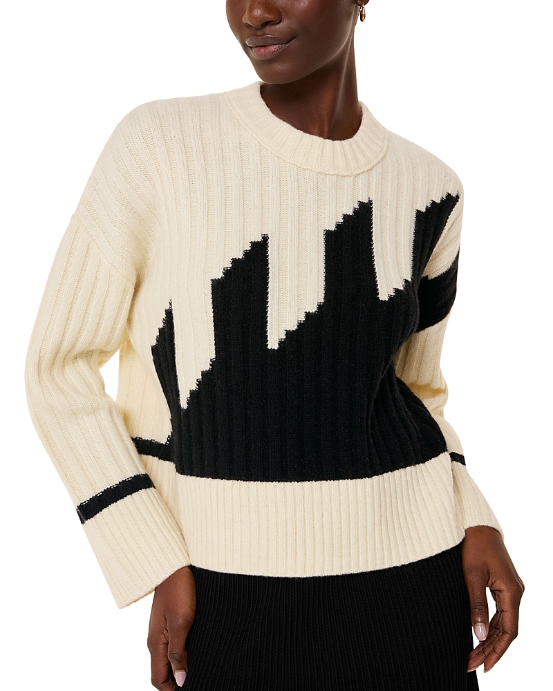Whistles Graphic Intarsia Wool Blend Crewneck Knit Sweater In Ivory/multi