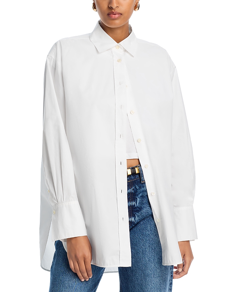 Frame The Oversize Cotton Button-up Shirt In White