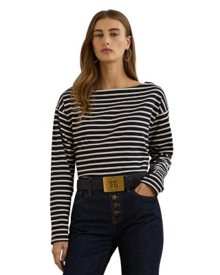 Ralph Lauren - Striped Cotton Jersey Boatneck Top