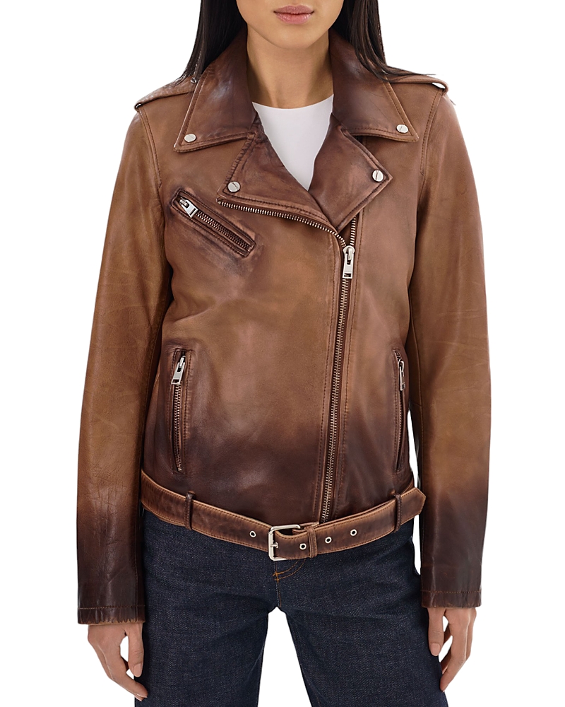 Lamarque Megumi Leather Moto Jacket In Almond