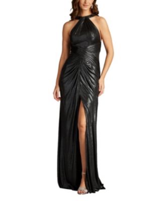 Tadashi Shoji Carlini Draped Metallic Halter Gown