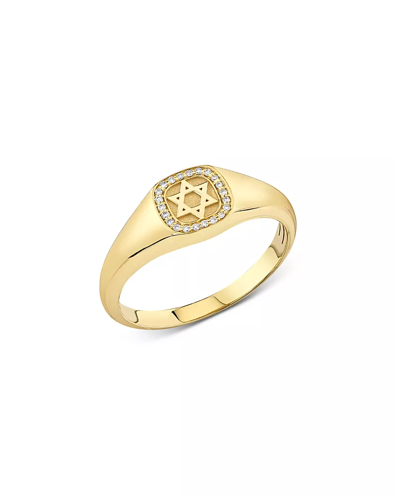 Sydney Evan 14K Yellow Gold Diamond Star Of David Signet Ring