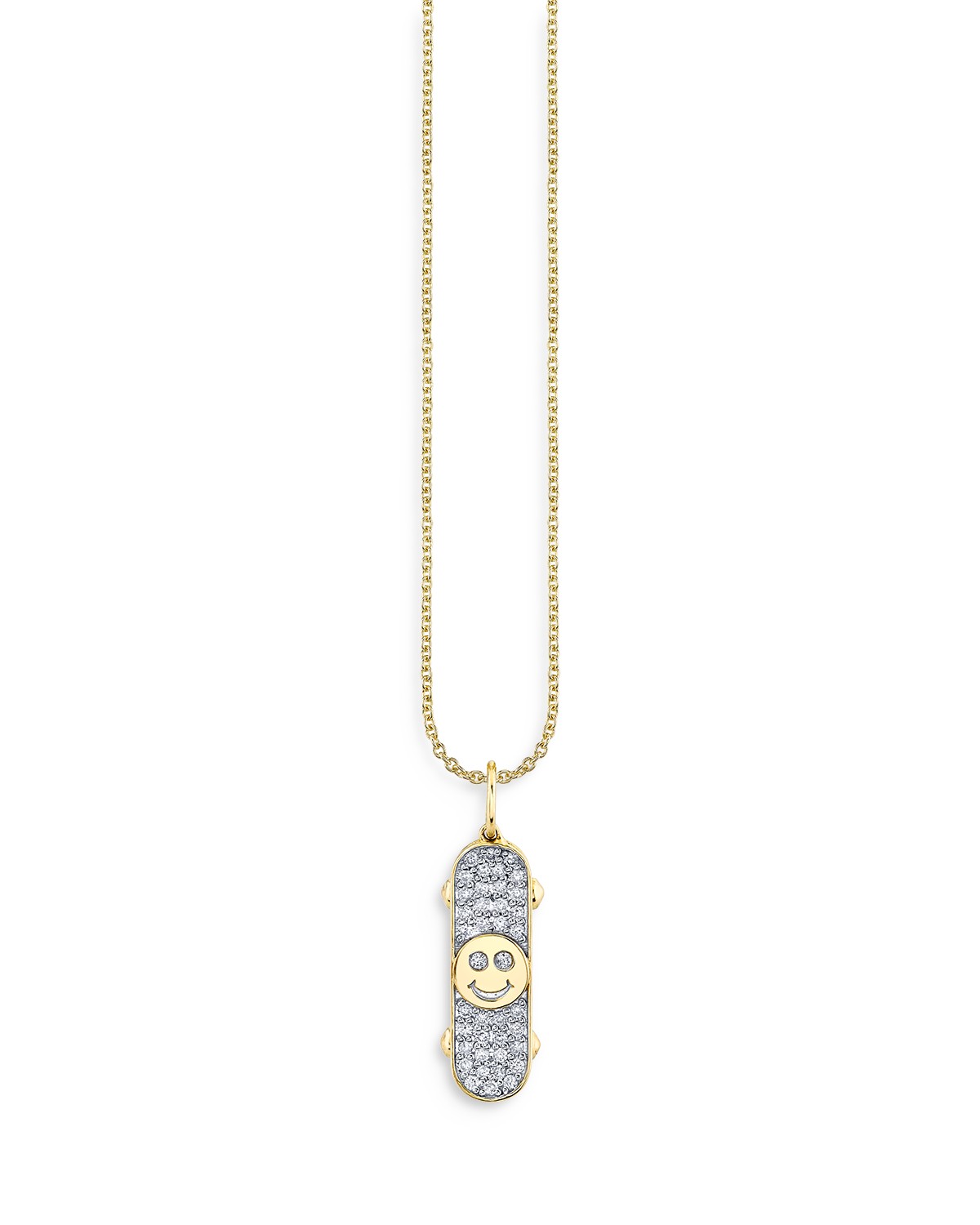 14K Yellow Gold Diamond Happy Face Skateboard Pendant Necklace, 18"