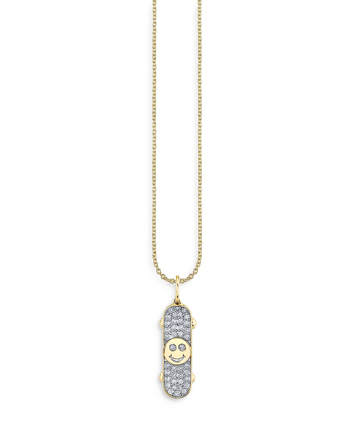 Sydney Evan 14K Yellow Gold Diamond Happy Face Skateboard Pendant Necklace