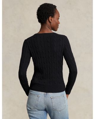 Women's Cable Knit Cotton V Neck Sweater