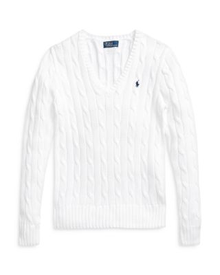 Lauren Ralph Lauren Women's Cable Knit Cotton V Neck Sweater