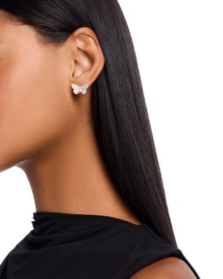 14K Yellow Gold Diamond Butterfly Stud Earrings, 0.75 tcw