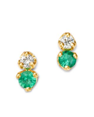 Zoë Chicco - 14K Yellow Gold Emerald & Diamond Stud Earrings