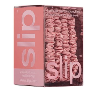 Pure Silk Back to Basics Skinny Scrunchies in Rose, Set of 4
