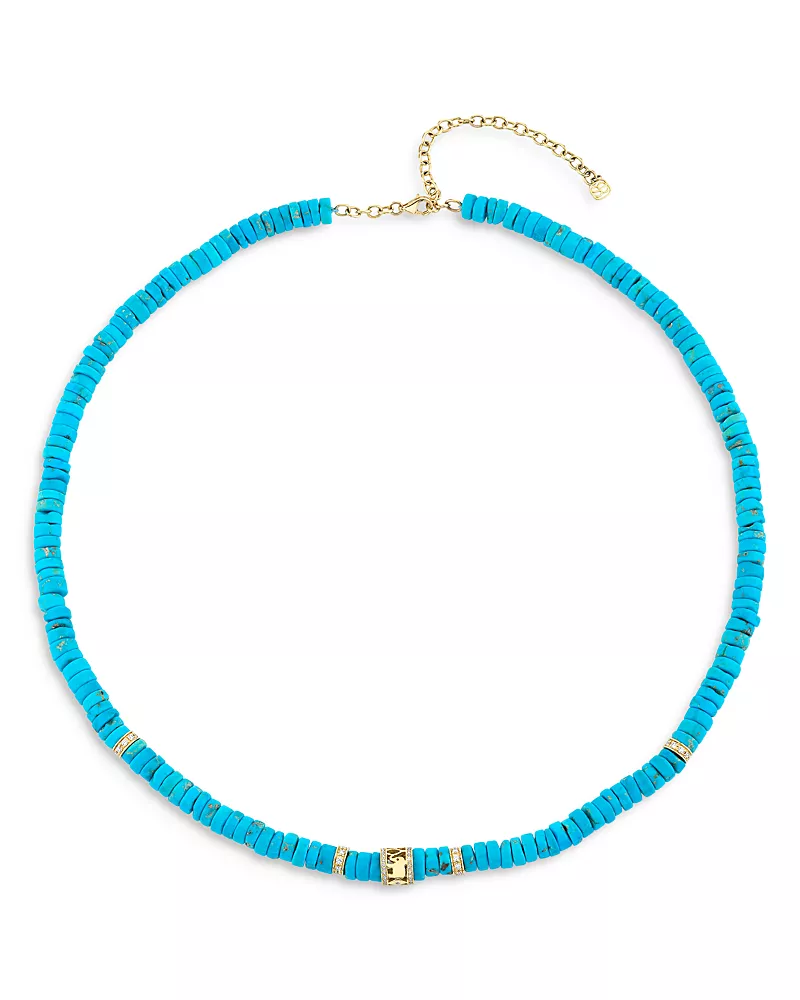 Sydney Evan 14K Yellow Gold Turquoise & Diamond Lucky Rondelle Beaded Necklace