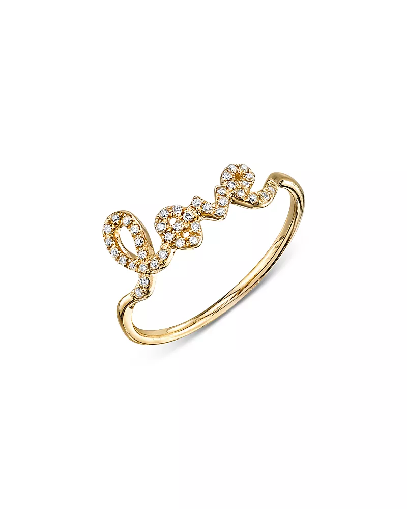 Sydney Evan 14K Yellow Gold Diamond Love Script Ring