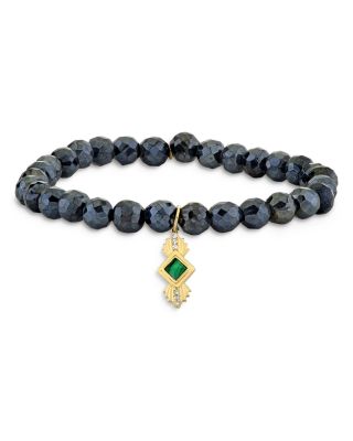 Sydney Evan - Wicked x Sydney Evan 14K Yellow Gold Malachite & Diamond Art Deco Charm Stretch Bracelet