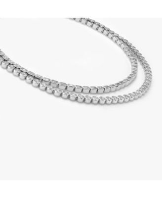 Celestial Double Strand Tennis Necklace in 14K White Gold, 42.36ctw Emerald & Brilliant Round Lab Grown Diamonds