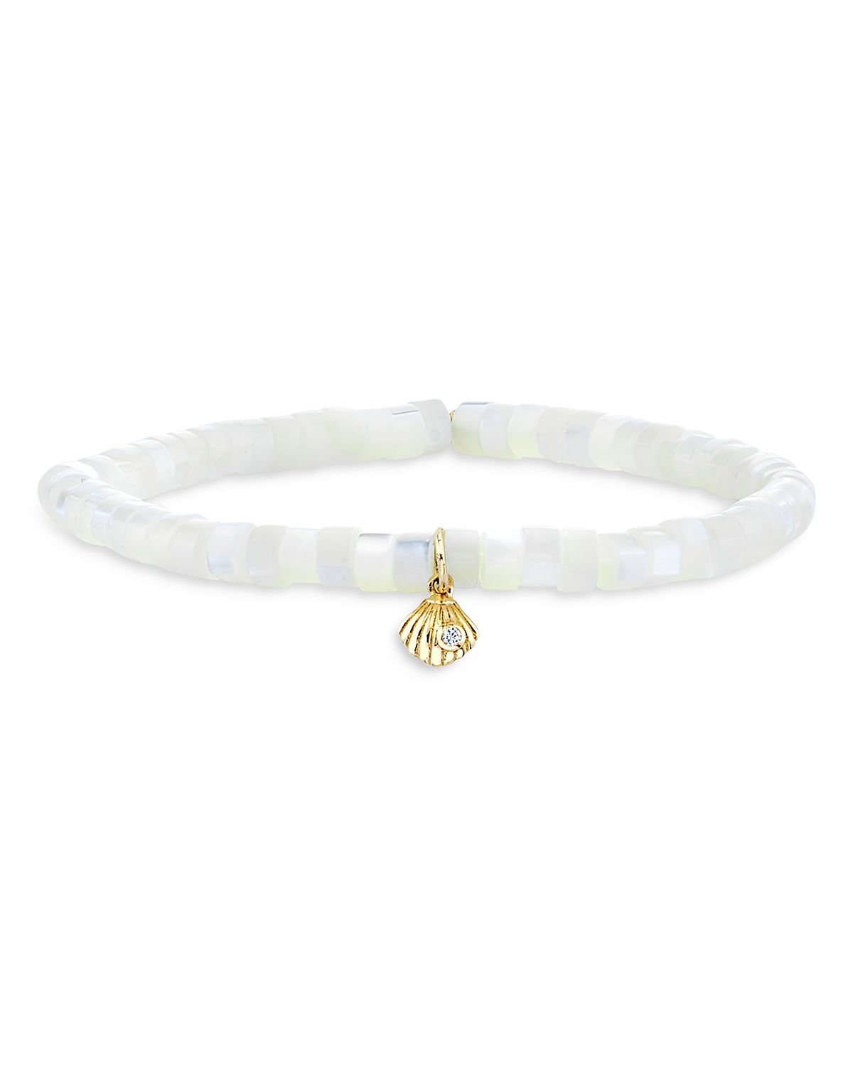 Sydney Evan 14K Yellow Gold Mother of Pearl Diamond Clam Shell Charm Bracelet