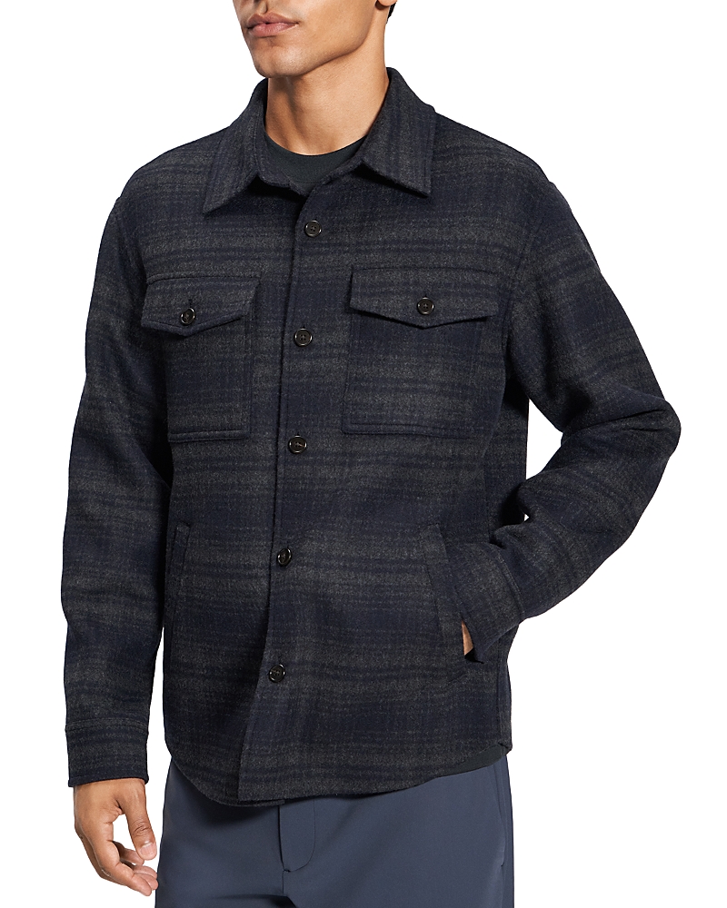 Theory Men's Wool-cashmere Plaid Overshirt In Baltic Melange