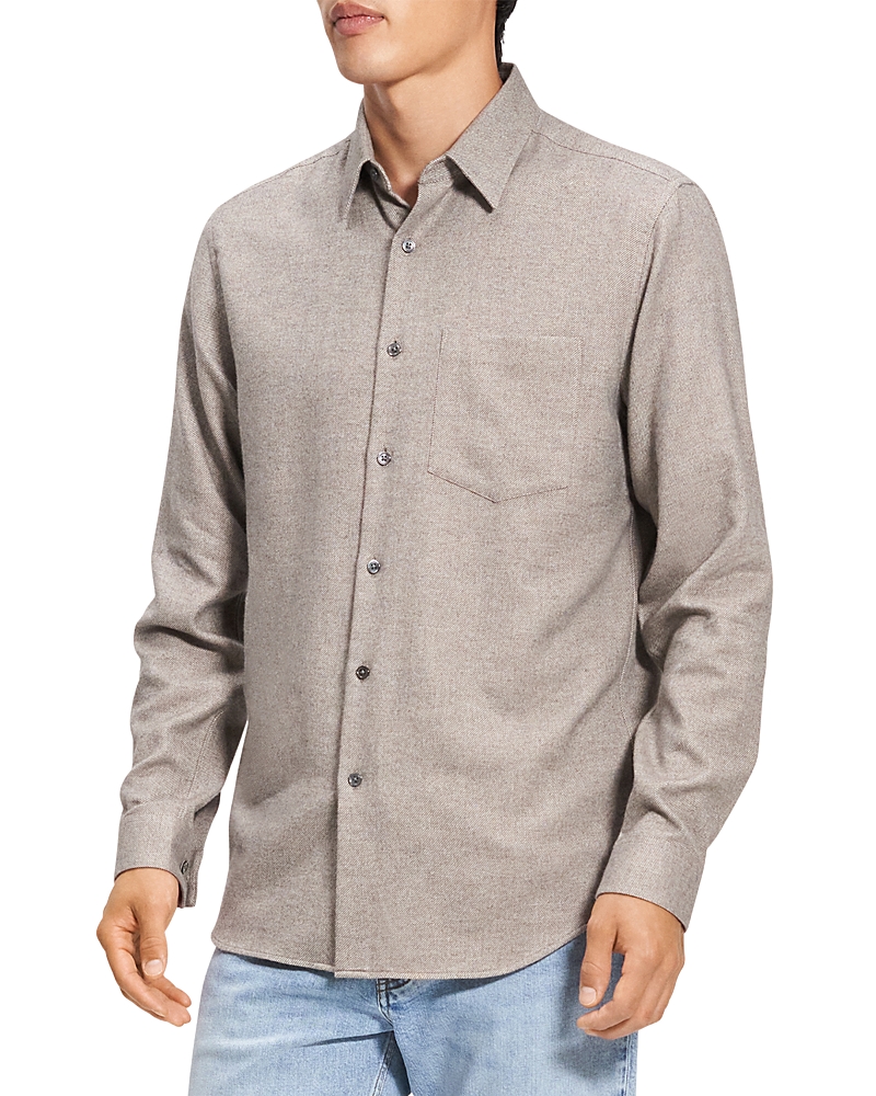 Theory Irving Twill Button-up Shirt In Taupe Melange