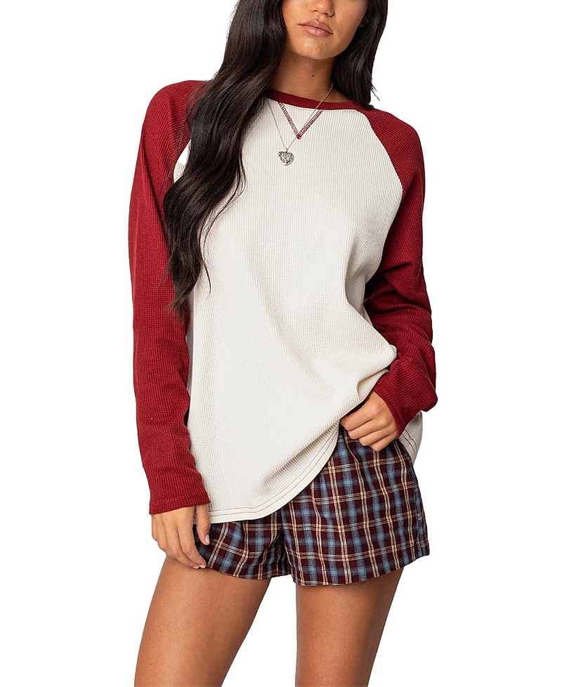 Edikted Me Time Oversized Waffle Top In Multi