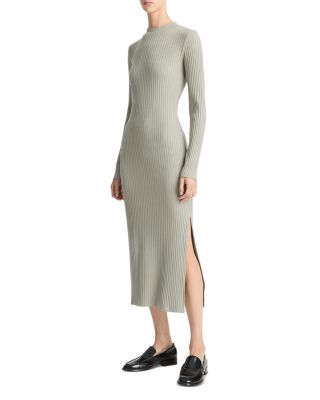 Rib Long Sleeved High Crewneck Dress 