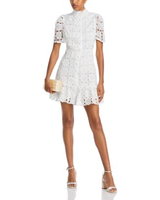 Aqua Women's Floral Lace Mock Neck Mini Dress -Exclusive - White - Size XXL