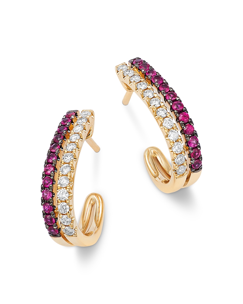 Bloomingdale's Fine Collection Bloomingdale's Fine Jewelry Ruby & Diamond Huggie Hoop Earrings In 14k Yellow Gold In Red/gold