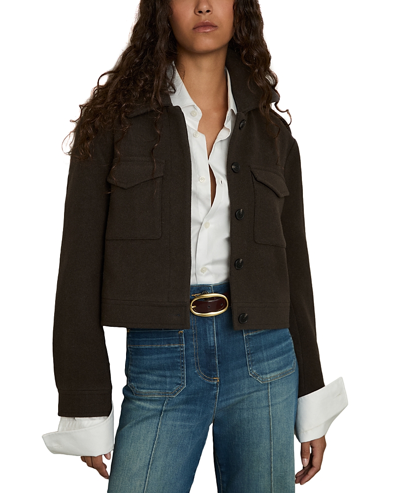 Reiss Cropped Jacket In Mocha Brown