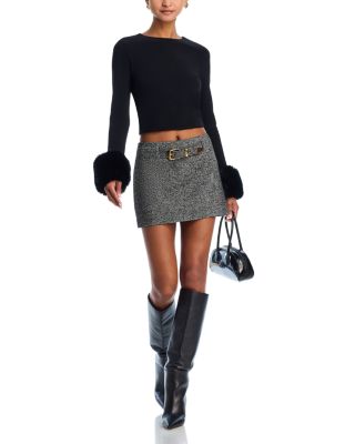 稀少alice+olivia長袖トップスフォックスファー取外し可能2WAY DELAINA TOP in BLACK | ALICE + OLIVIA