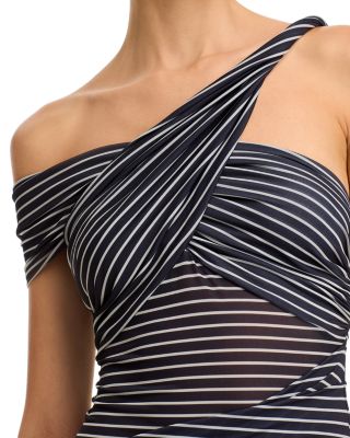 Izel Asymmetric Striped Mini Dress