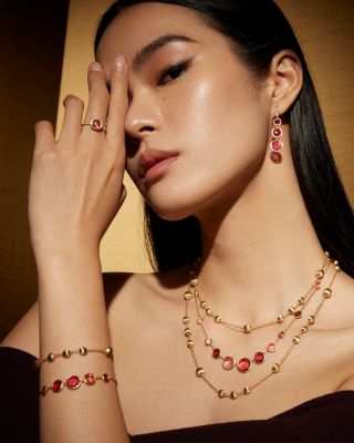 18K Yellow Gold Jaipur Color Pink Tourmaline & Diamond Bezel Ring - Exclusive