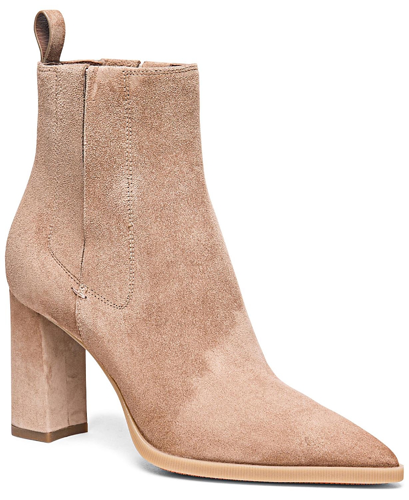 Santoni Estelle Suede Block-heel Chelsea Booties In Tan