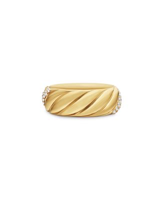Sculpted Cable Band Ring in 18K Yellow Gold with Pav&eacute; Diamonds, 7.5mm