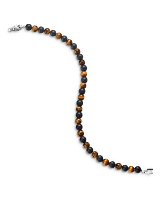 Men's Spiritual Beads Alternating Bracelet in Sterling Silver with Black Onyx and Tigers Eye, 6mm