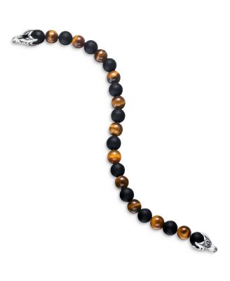 Men's Spiritual Beads Alternating Bracelet in Sterling Silver with Tigers Eye and Black Onyx, 8mm