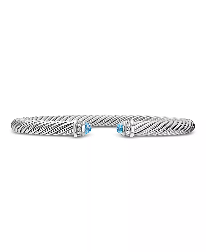 David Yurman Cable Classics Bracelet with Blue Topaz and Diamonds, 5mm