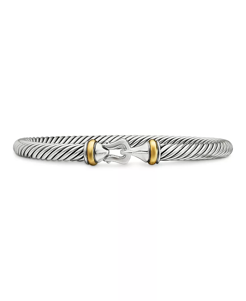 Buckle Classic Cable Bracelet in Sterling Silver with 18K Yellow Gold, 5mm