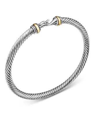 Buckle Classic Cable Bracelet in Sterling Silver with 18K Yellow Gold, 4mm